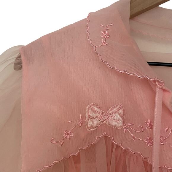 VINTAGE Woman's Size Small Pink Embroidered Sleep Nightgown Set Made In USA - Picture 7 of 16
